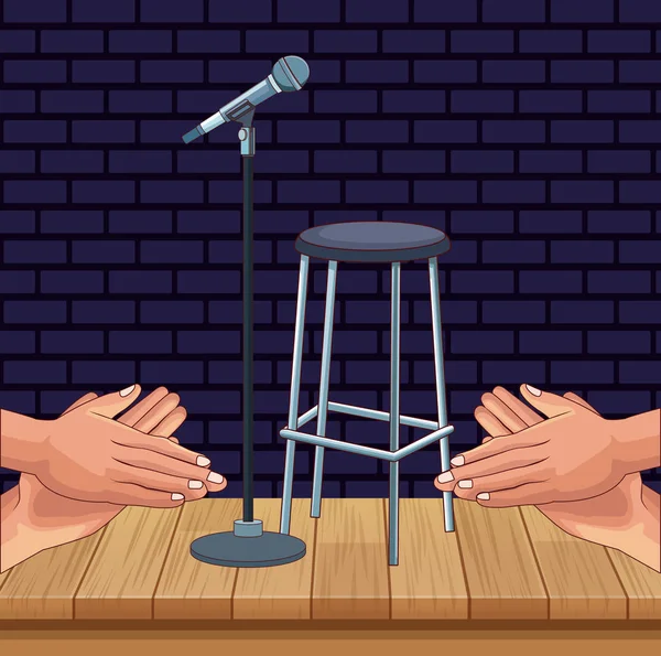 Stool microphone and applauses stand up comedy show — 스톡 벡터