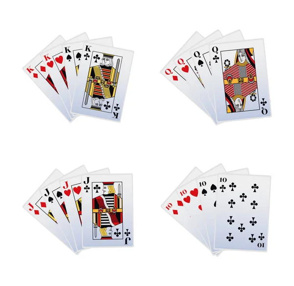 Einige Gewinnkombinationen von Spielkarten-Symbolset, buntes Design — Stockvektor