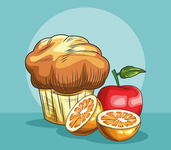 Jablečný pomerančový muffin čerstvé ovoce jídlo zdravé — Stockový vektor