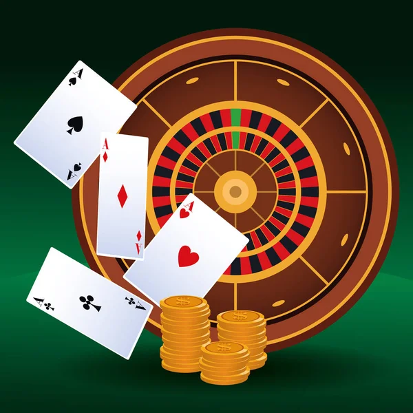 Aces money coins roulette betting game gambling casino — Stock Vector