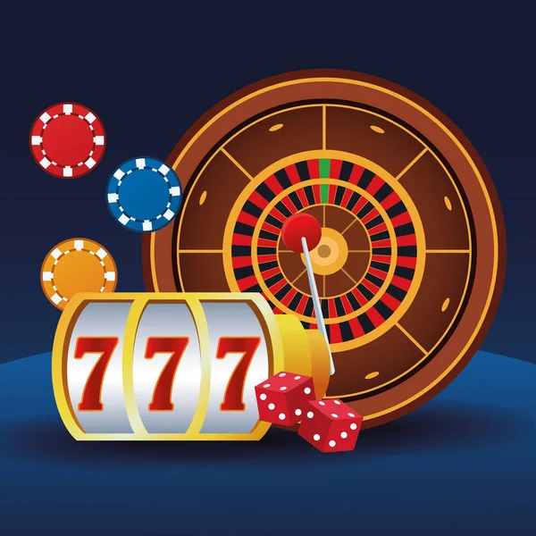 Slot machine roleta fichas e dados jogo de apostas casino — Vetor de Stock