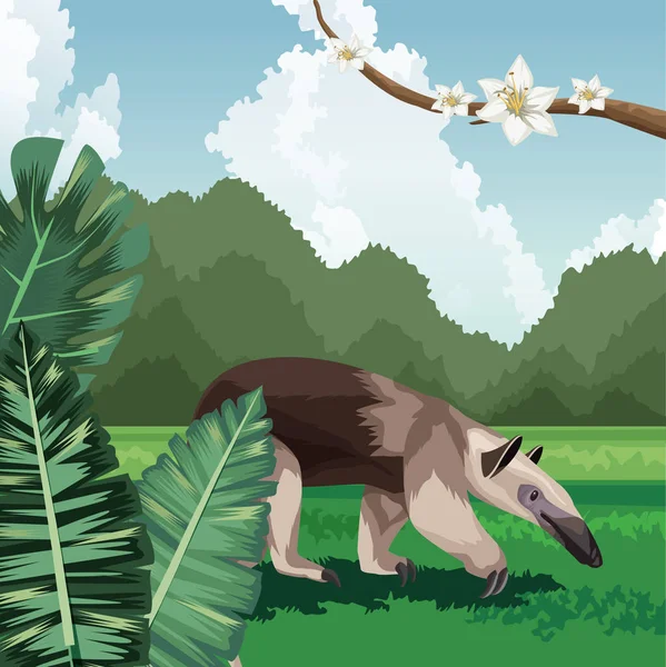 Anteater flowers branch bush tropical fauna and flora landscape — ストックベクタ