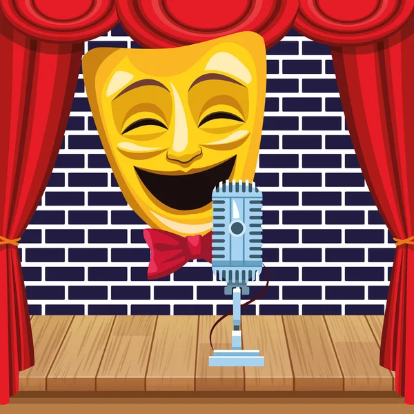 Komediální divadlo maska mikrofon zvuk vstát komedie show — Stockový vektor