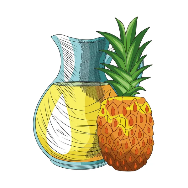 Pot de limonade et icône d'ananas, design plat — Image vectorielle