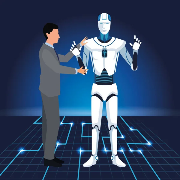 Artificial intelligence technology man programing cyborg — 스톡 벡터