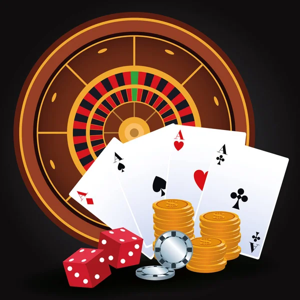 Ruleta kostky peníze žetony karty sázení hra karban kasino — Stockový vektor