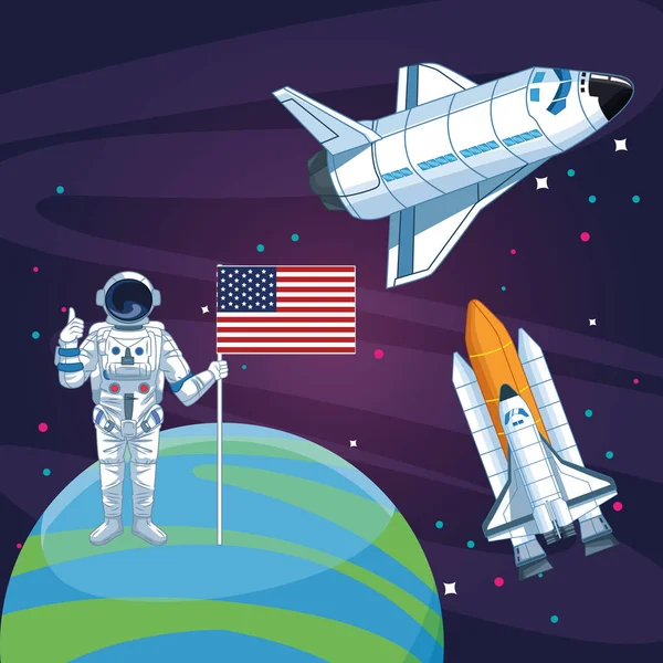 Amerikan bayrak gezegeni uzay aracı uzay keşfi yapan astronot.