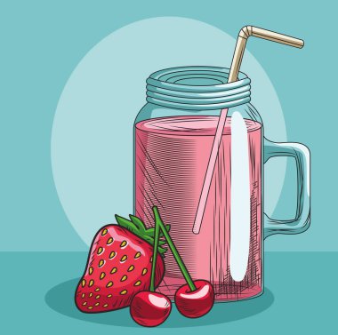 Taze meyve çileği ve kiraz suyu bardağı sağlıklı.