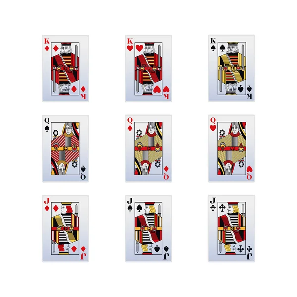 King, Queen and jack of heart, diamond and spade of gambling cards — 스톡 벡터