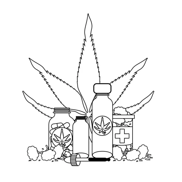 Cannabis martihuana sativa Hanf Karikatur in schwarz und weiß — Stockvektor
