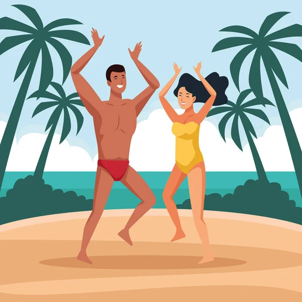 Ungt par på stranden — Stock vektor