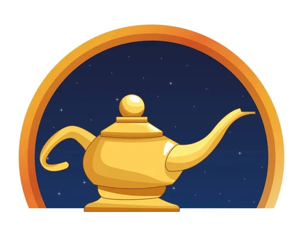 Magic lamp in round emblem background — 스톡 벡터