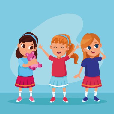 Sevimli mutlu çocuklar çizgi film gülümseyen