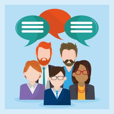 İş adamı karakteri kabarcıklarla konuşuyor