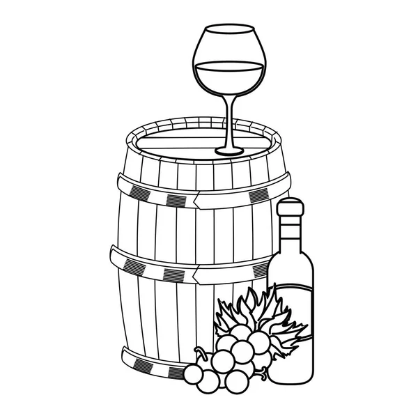 Wine glass and wooden barrel icon — Stock Vector