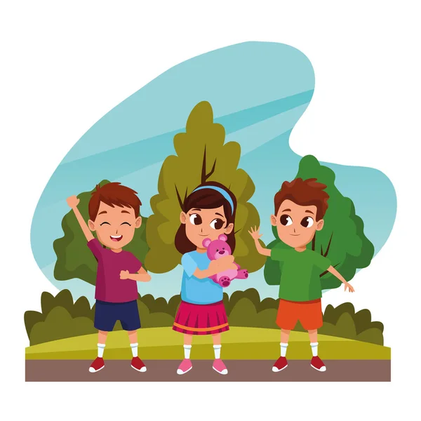 Cute kids playing in the nature cartoons — Stock Vector