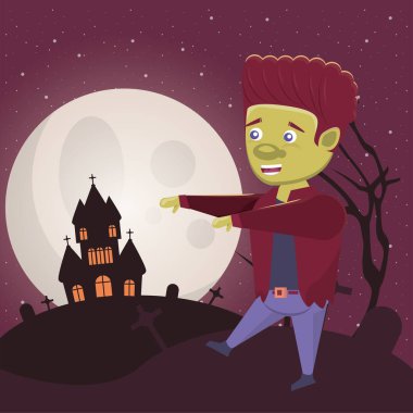 Frankenstein kılığına girmiş bir adamla cadılar bayramı sahnesi