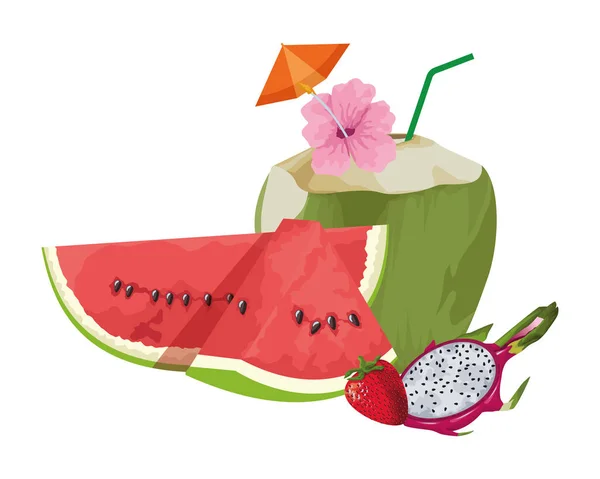 Egzotikus trópusi gyümölcs ikon rajzfilm — Stock Vector