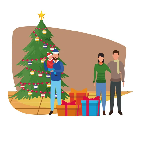 Joyeux Noël design avec des amis et arbre de Noël — Image vectorielle