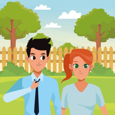 Genç yetişkin çift tebrik karikatür