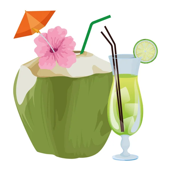 Cóctel de frutas tropicales icono de dibujos animados — Vector de stock