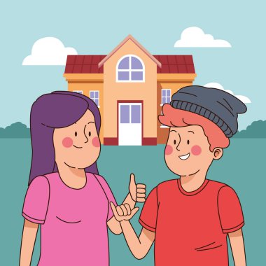 Gençler arkadaşlar gülümseyen ve eğlenmek