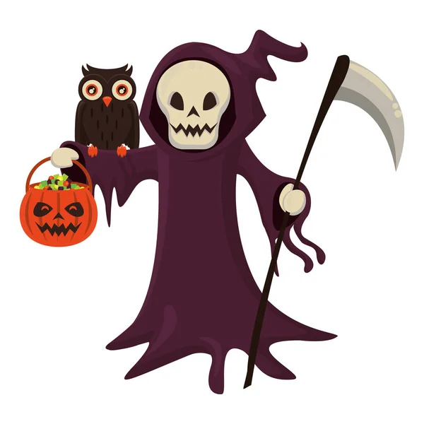 Divertido disfraz de personaje de Halloween de la muerte — Vector de stock