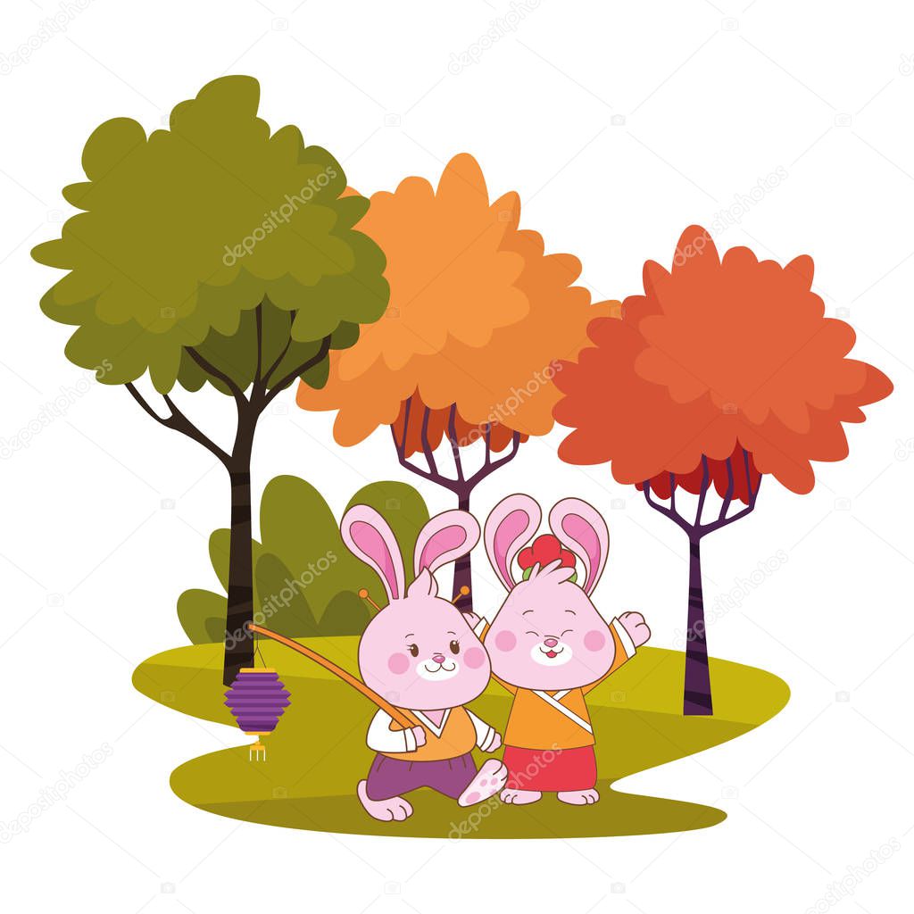 Rabbits In Mid Autumn Festival With Lanterns Cartoons In The Forest Landscape Background Vector Illustration Graphic Design Premium Vector In Adobe Illustrator Ai Ai Format Encapsulated Postscript Eps Eps Format
