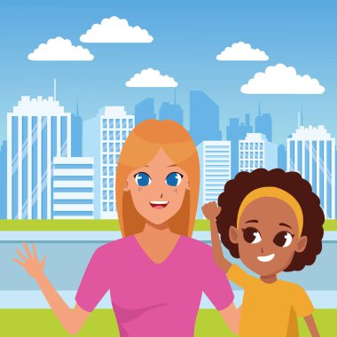 Aile ebeveyn ve çocuk karikatürler