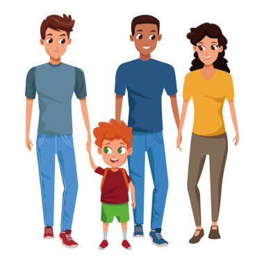 Çocuklu aile genç ebeveynler karikatür