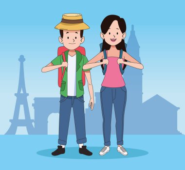Çizgi film turistleri ve dünya seyahati tasarımı