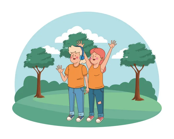 Adolescentes amigos sonriendo y saludando — Vector de stock