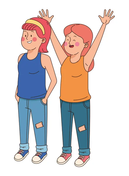 Adolescentes amigos sonriendo y saludando — Vector de stock