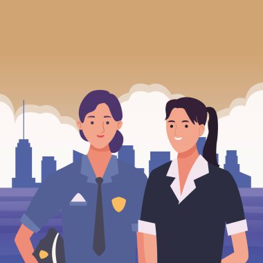 Profesyoneller işçiler çift gülümseyen karikatürler