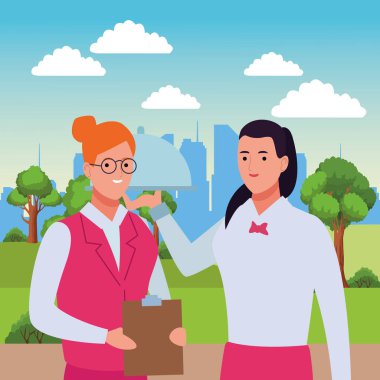 Profesyoneller işçiler çift gülümseyen karikatürler