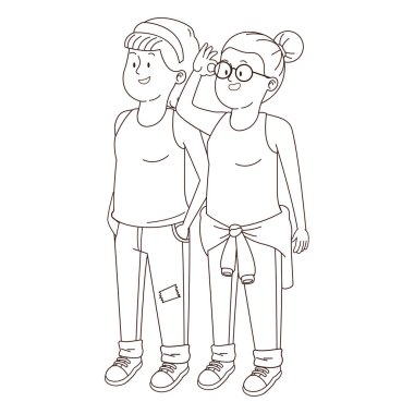 Gençler arkadaşlar gülümseyen ve siyah beyaz tebrik