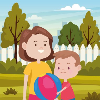 Tarladaki sevimli anne ve oğul.