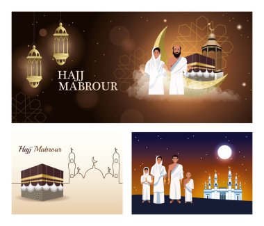 bundle of muslims persons in hajj mabrur travel scenes clipart
