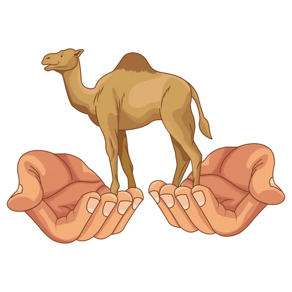 Hands hoding camel animal cartoon isolated — 스톡 벡터