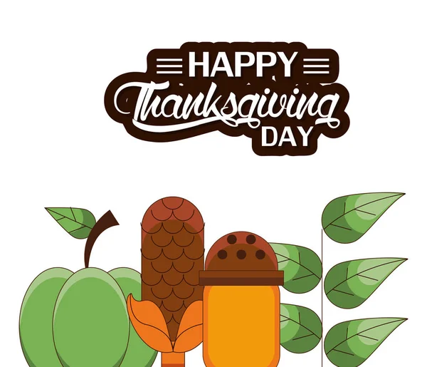 Gelukkige Thanksgiving dagkaart met heerlijk eten — Stockvector