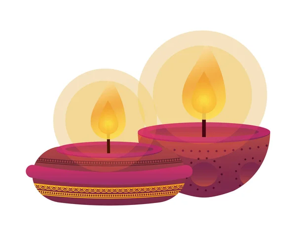 Happy diwali paar kaarsen traditionele iconen — Stockvector