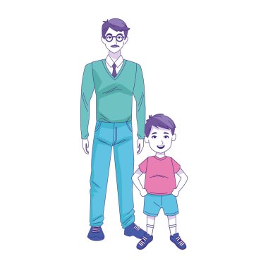 Baba ve oğul ayakta ikon, düz tasarım.