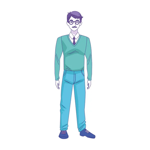 Дорослий чоловік з светром і краваткою, плоский дизайн — стоковий вектор