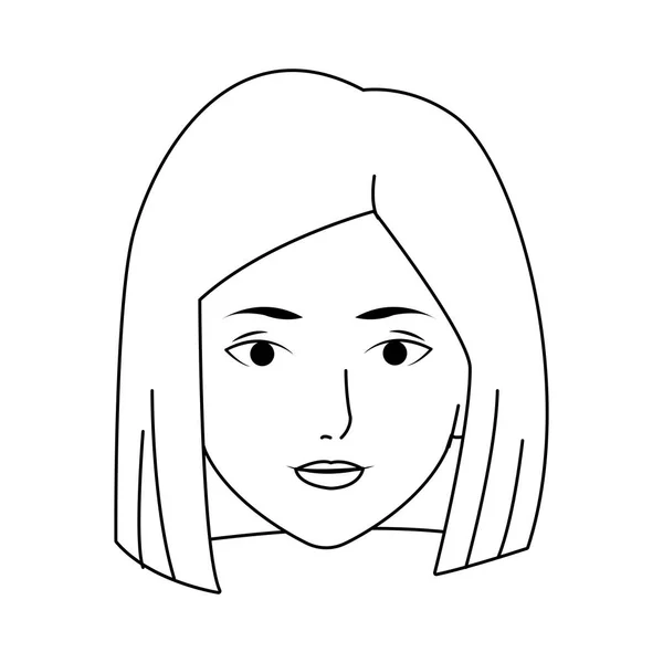 Dessin animé femme icône du visage, design plat — Image vectorielle