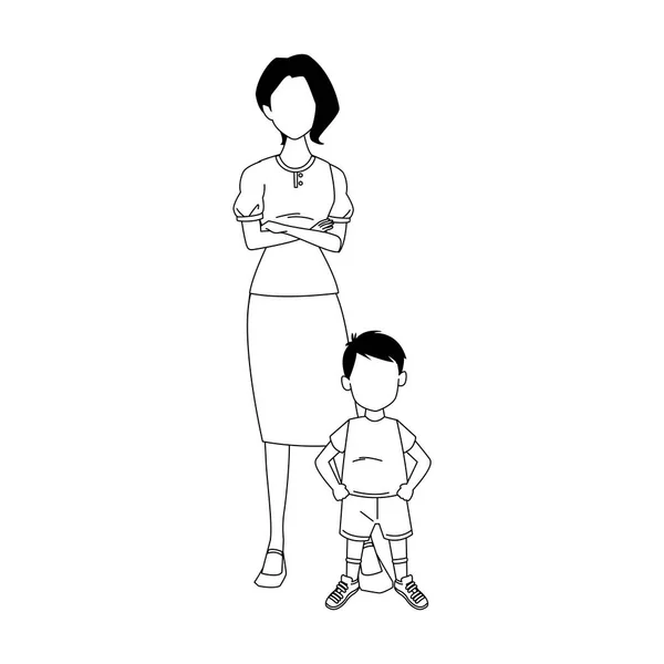 Mujer con niño de pie, diseño plano — Vector de stock