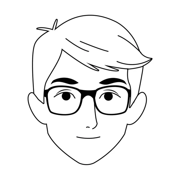 Мультяшный человек со значком в очках, плоский дизайн — стоковый вектор