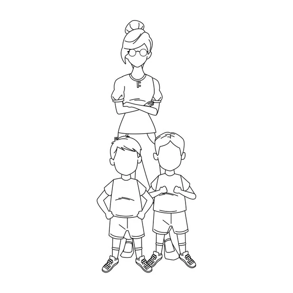 Mujer cool con niños pequeños, diseño plano — Vector de stock