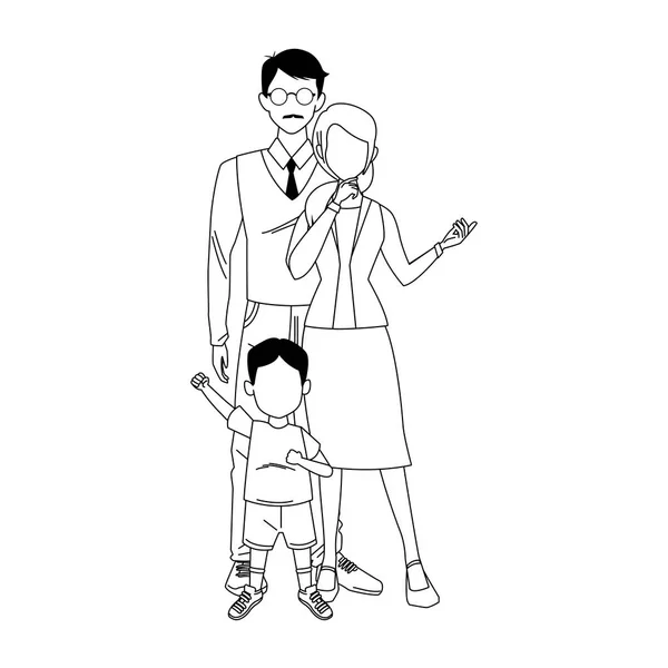 Padre, madre e hijo de pie, diseño colorido — Vector de stock