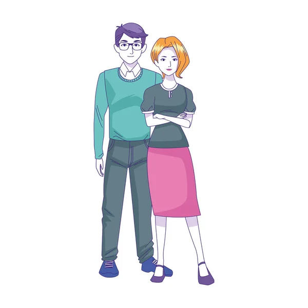 Vuxen man och kvinna stående ikon, färgglad design — Stock vektor