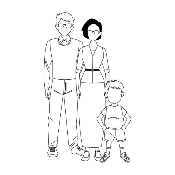 Чоловік, стара жінка і хлопчик стоять — стоковий вектор